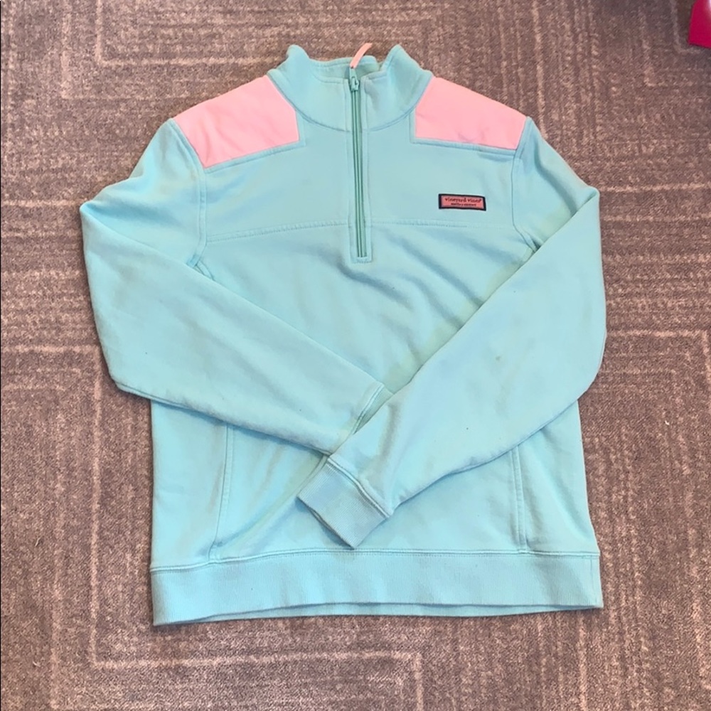 Blue and Pink Vineyard Vines Quarter Zip Size: S